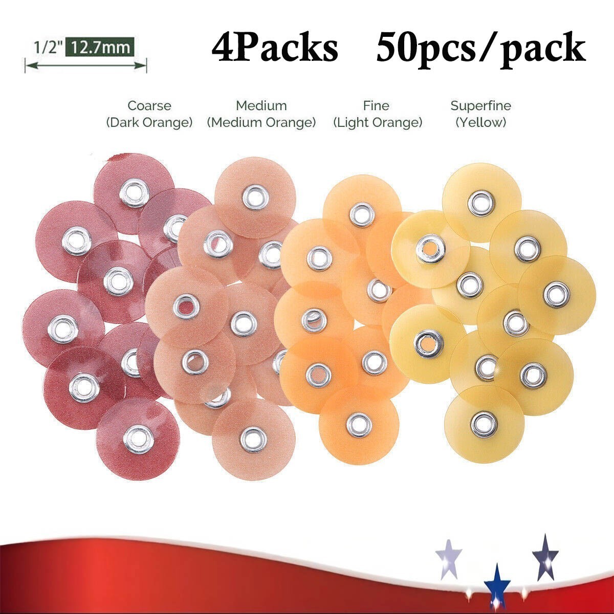 200PCS Dental finishing polishing discs 12.7mm coarse/medium/fine/superfine