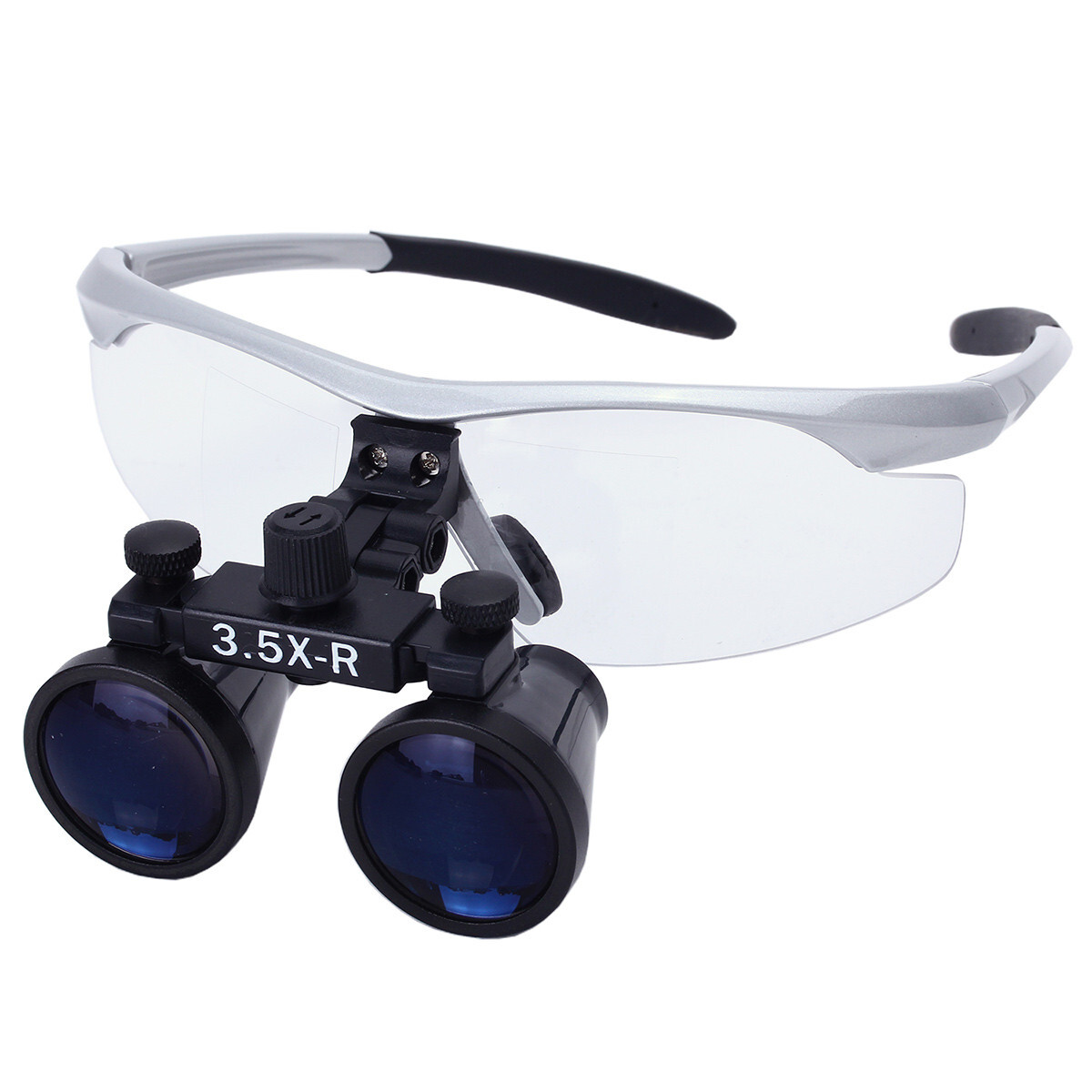 Dental Magnifier Medical Binocular Loupes 3.5X Black+ LED Head Light Lamp Silver