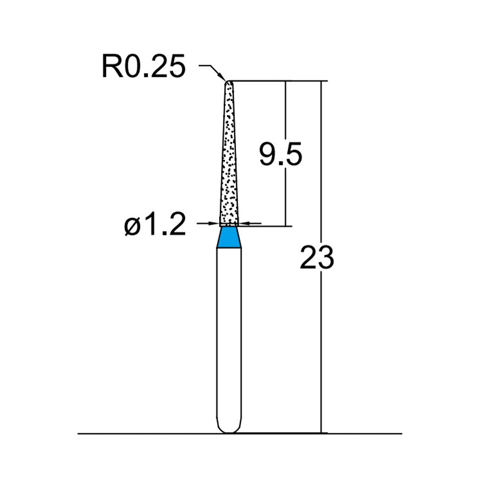 Conical, Dome End 1.2 mm Dia. Medium Grit Diamond Dental Bur 25 Pcs. 194.12M3