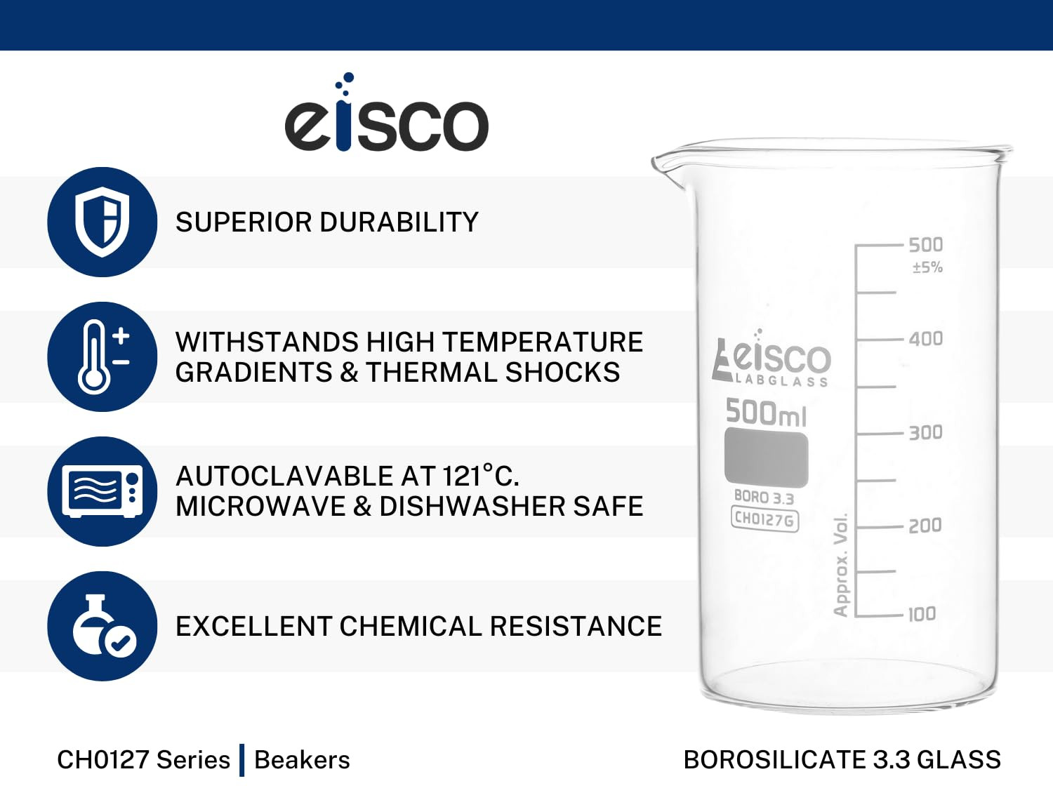 Beaker, 3000Ml – Tall Form – Graduated – Borosilicate Glass – Eisco Labs