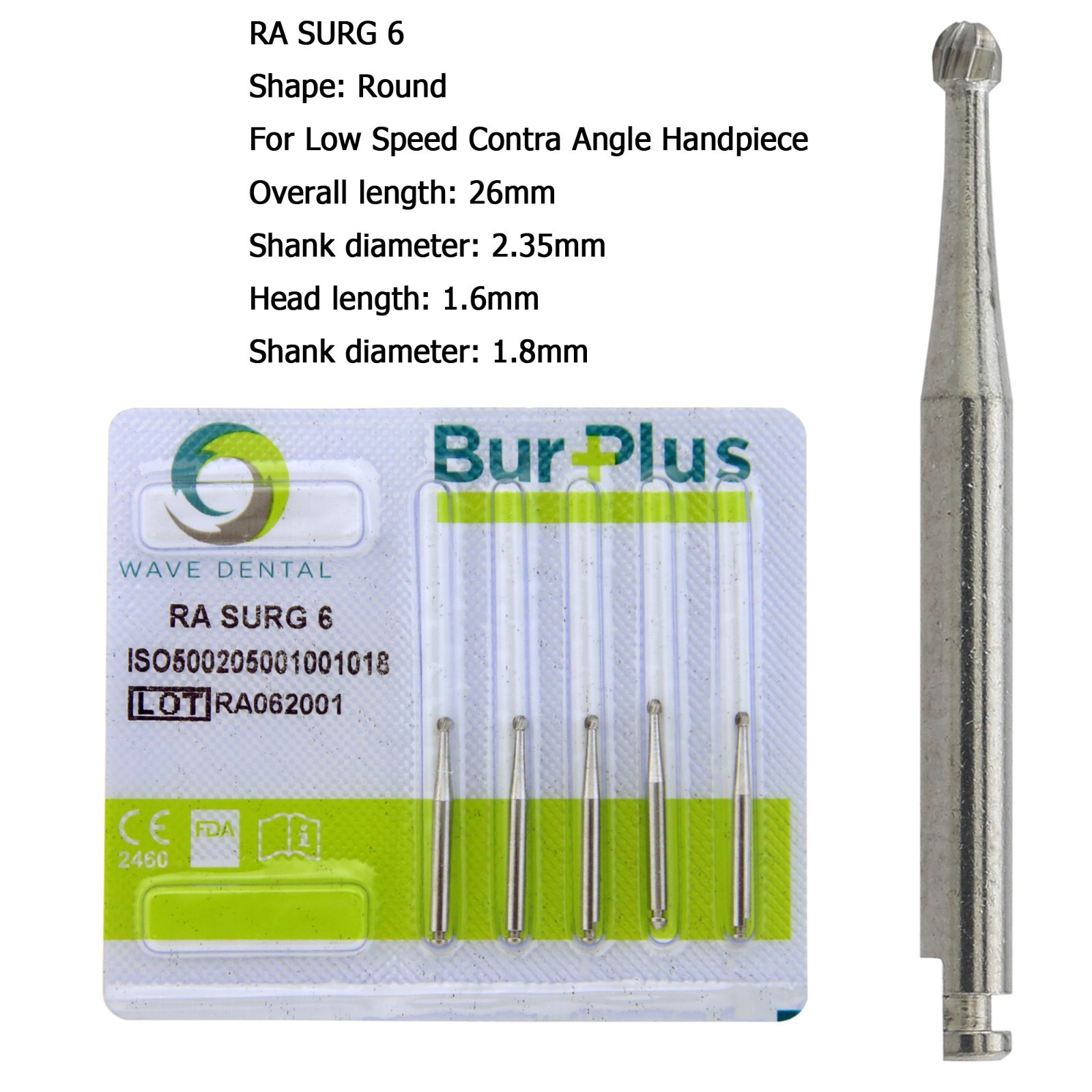 Wave Dental Carbide Round Burs Surgical Length Latch Burs Low Speed LA RA 2 4 6