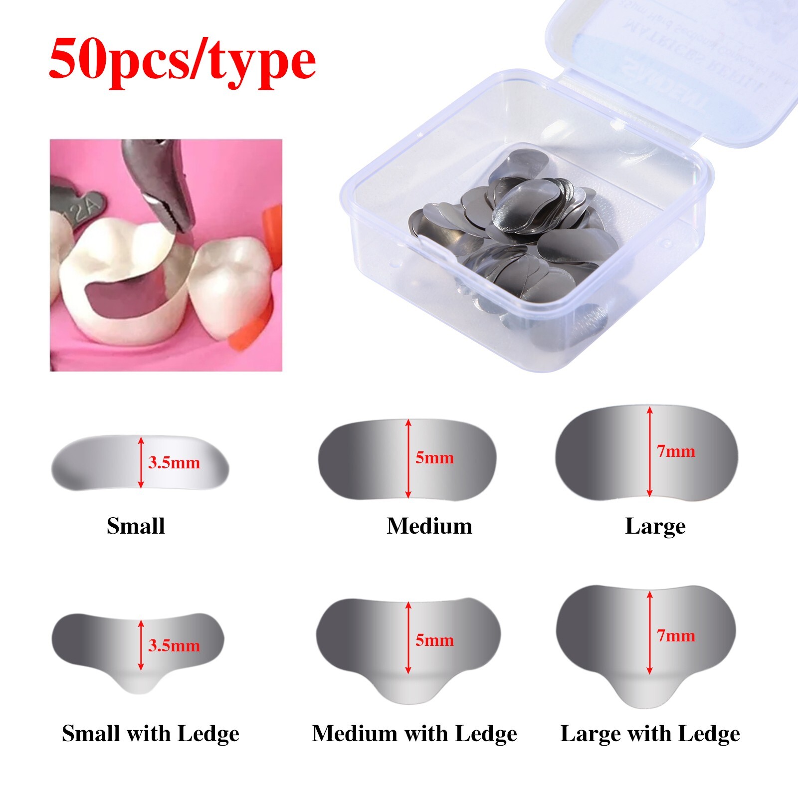 50Pcs/box Dental Sectional Contoured Matrices Matrix Bands Refill S/M/L