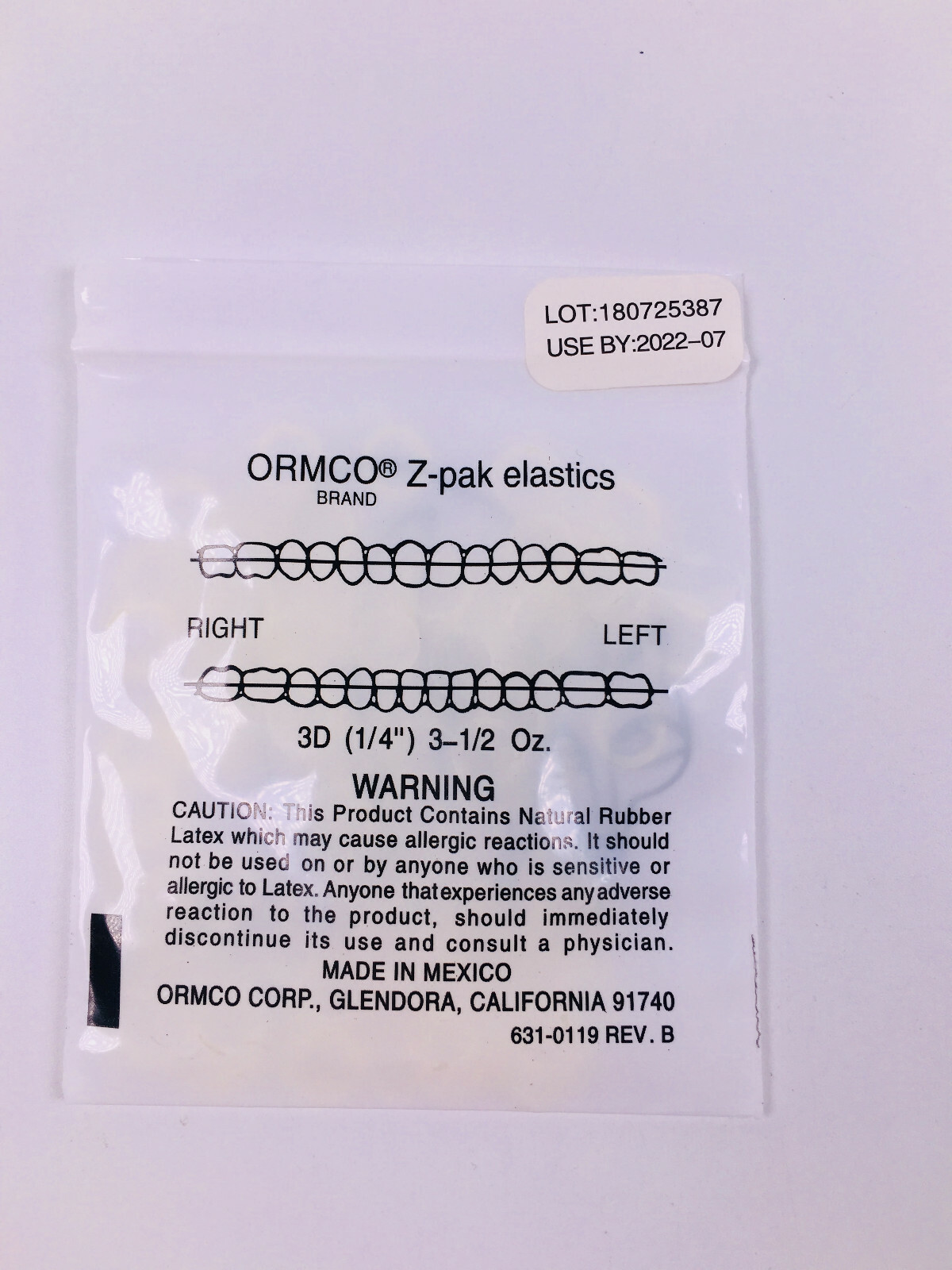 ORMCO Zoo Pack Elastics Bands Dental Clear Yellow 100pc/pk 3.5OZ 1/4″ 6.35mm Fox