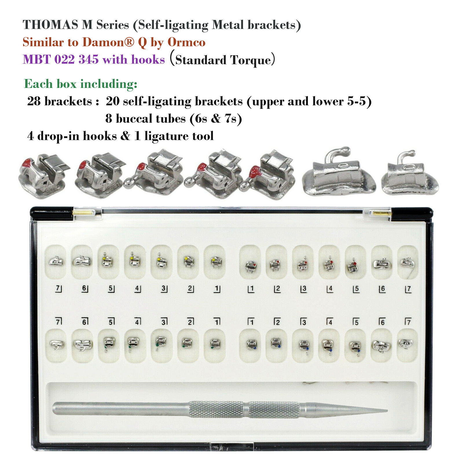 Orthodontic Self Ligating Brackets Mini Metal Braces Roth MBT 022 345H DAMON Q