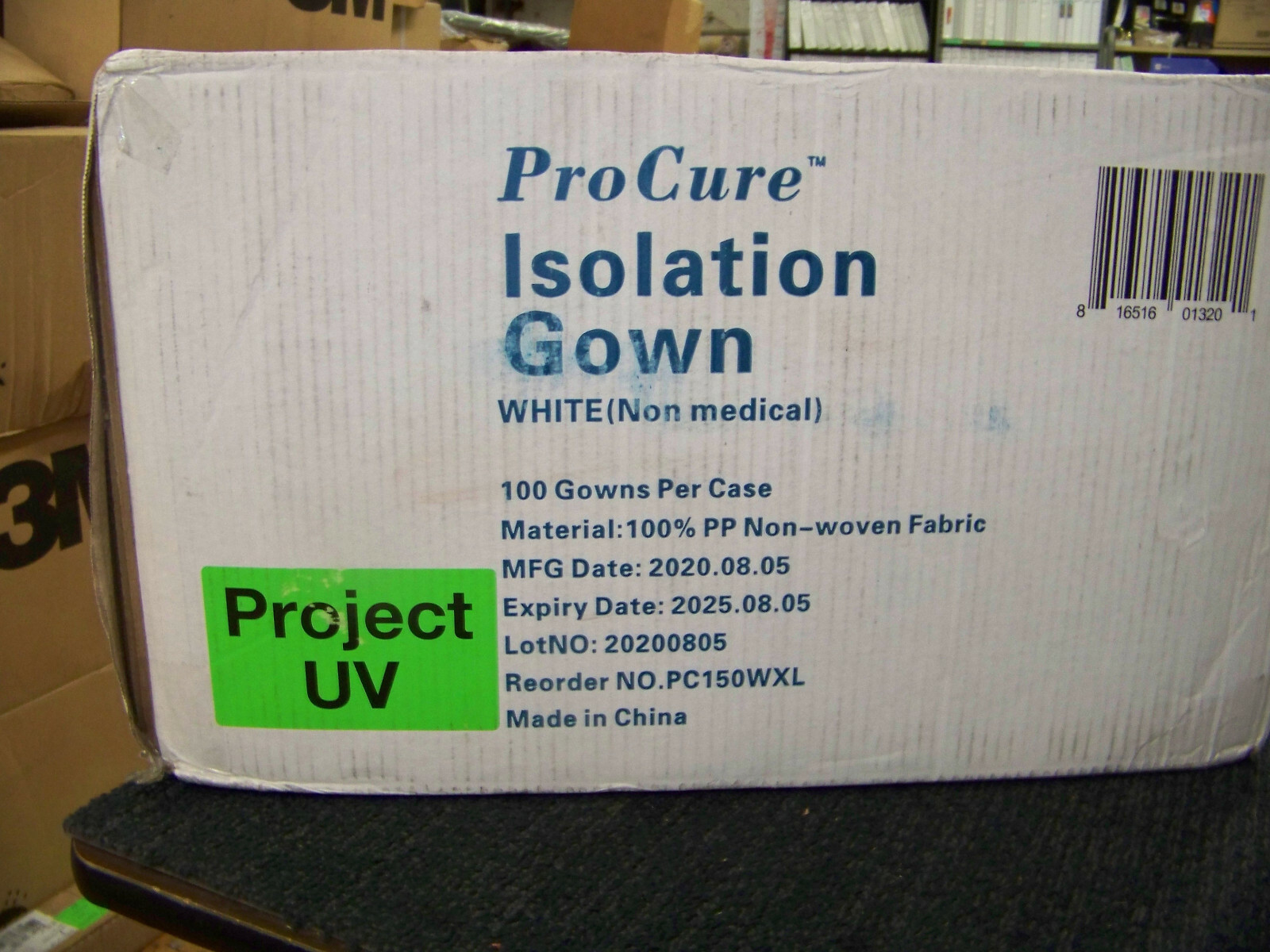 ProCure Isolation Gown White 100%PP Non-Woven Fabric 100 ea. PC150WXL New