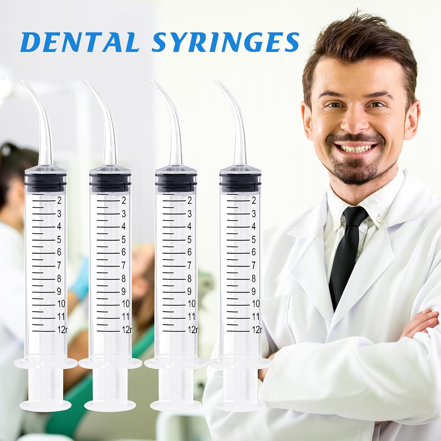 Wisdom Teeth Syringe,12Ml Dental Irrigation Syringe (10 Pack) | Curved Tip & Mea
