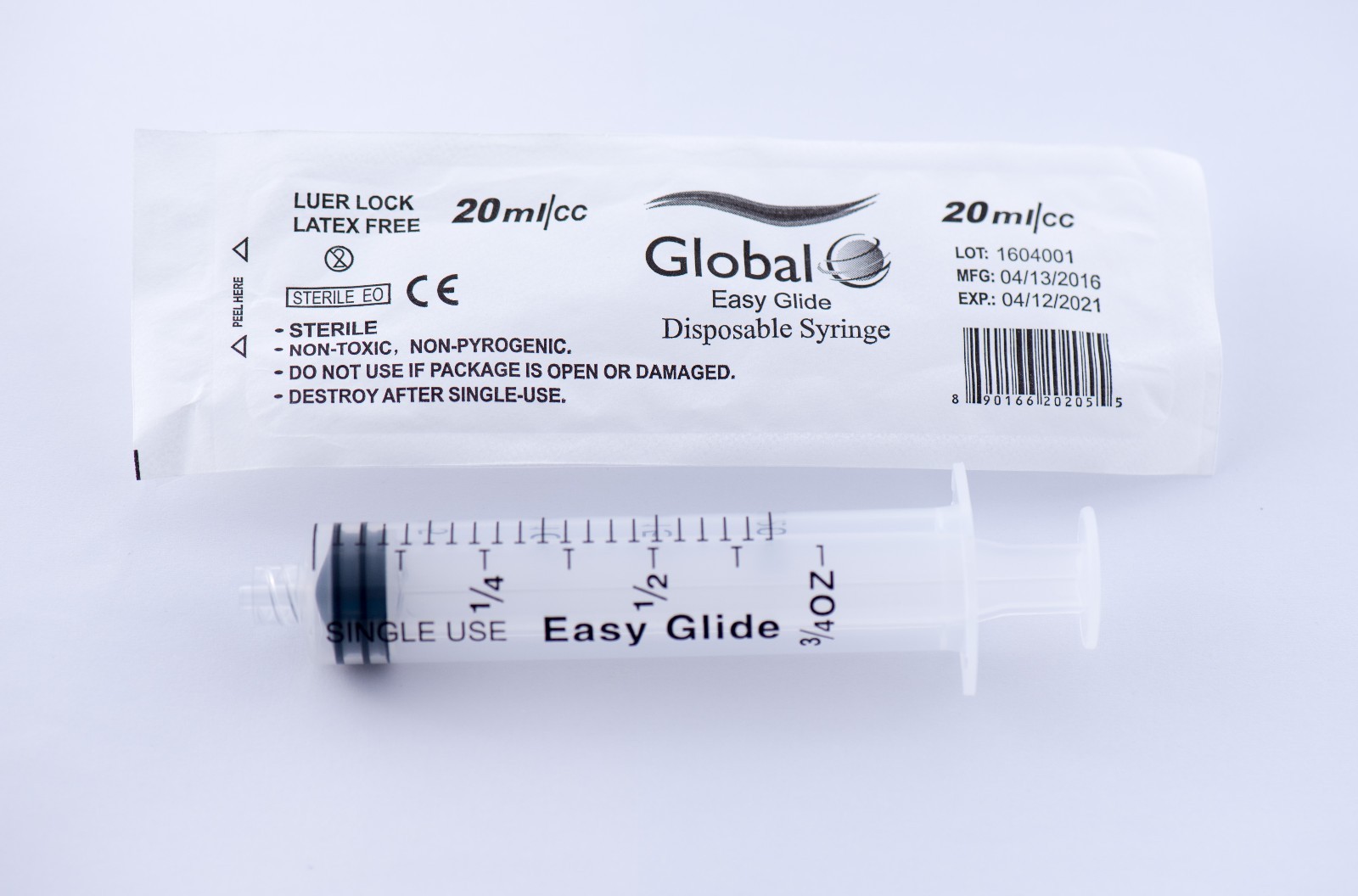 20CC GLOBAL SYRINGES ONLY WITH LUER LOCK 20ML 25 NEW STERILE without Needle