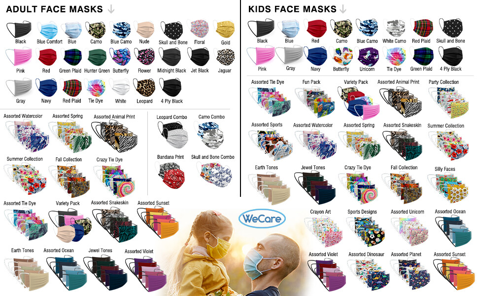 WeCare Disposable Face Mask, 3-Ply with Ear Loop (Individually Wrapped) 50 Pack