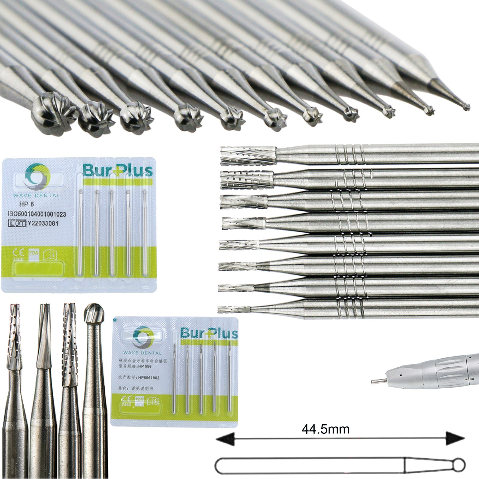 10Pcs US WAVE Dental Bur Round Latch RA/FG 1.6mm/HP Surgical Burs Low/High Speed