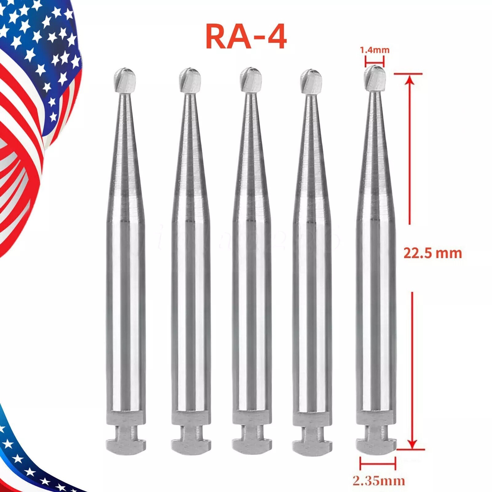 25 Pcs/5 Pack Dental 22.5mm Round Carbide Bur Slow Speed Latch Type RA4 Burs USA