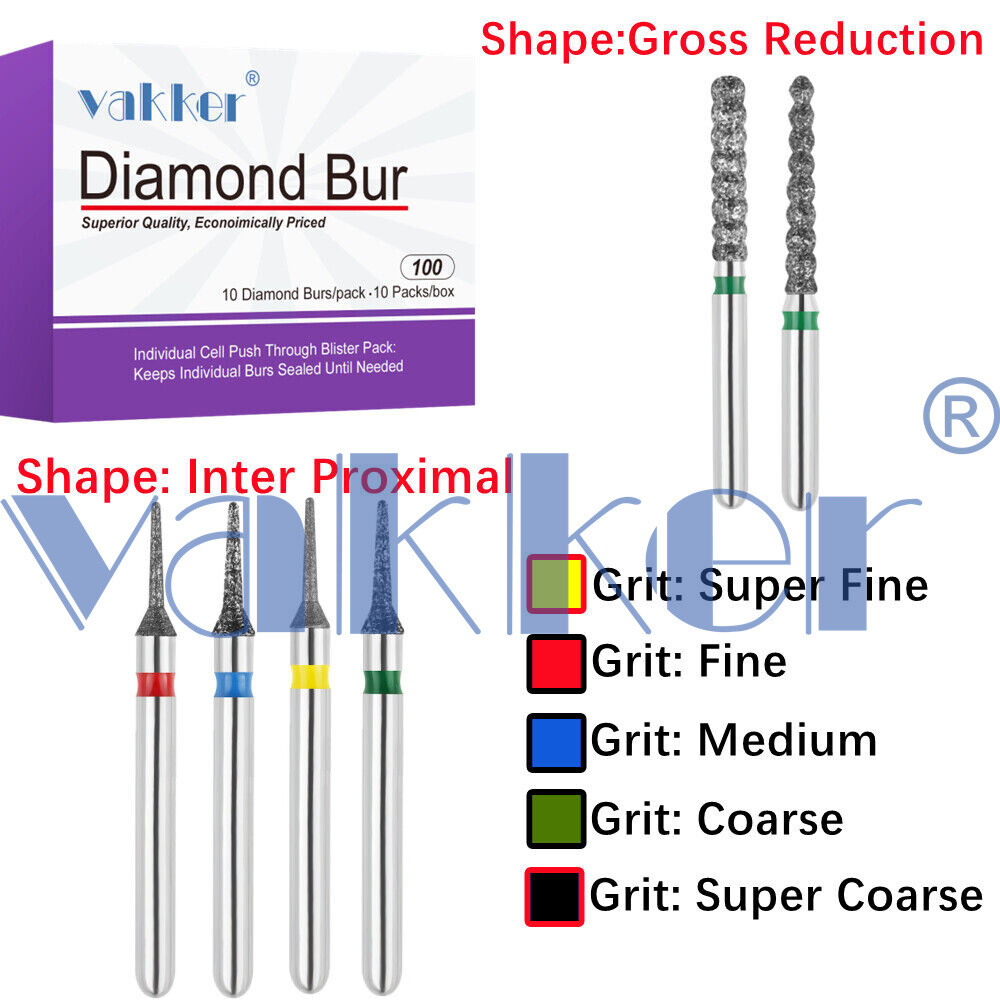 10pc Vakker Dental Diamond Burs FG Interproximal/ Gross Reduction for High Speed