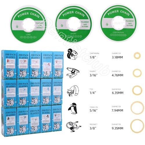Dental Ortho Super Elastics Rubber Bands 3.5/5.0/6.5 OZ /Elastic Power Chain