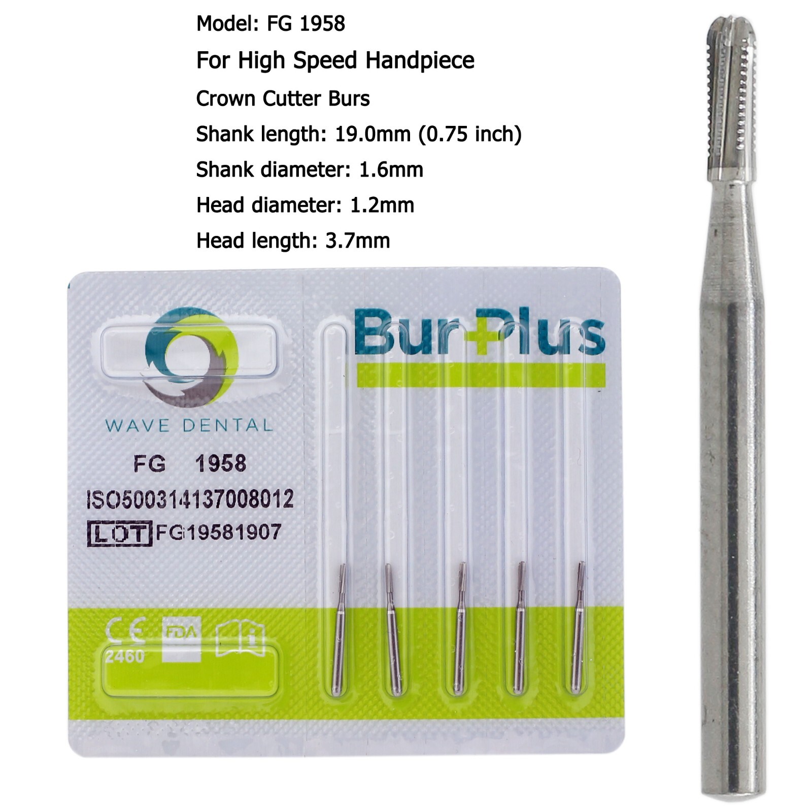 Wave Dental Carbide Burs For High Speed Handpiece Friction Grip FG 1957 1958
