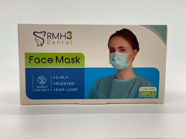 RMH3 Dental Disposable Face Masks Blue Pleated Earloop 3-Ply 50pcs/pk