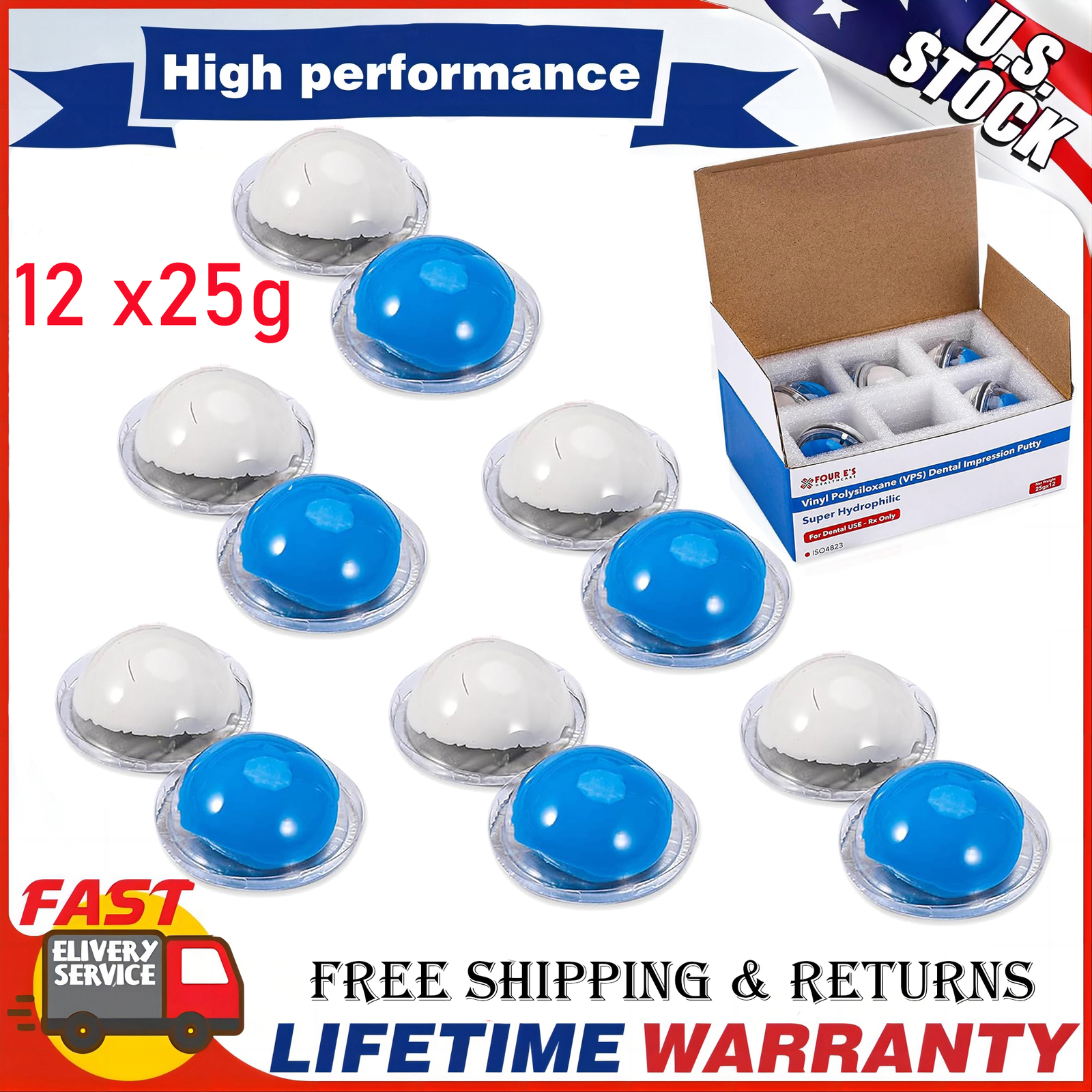 New Dental Putty Fast Set 12x 25g PVS VPS Impression Silicon Material Mint Base