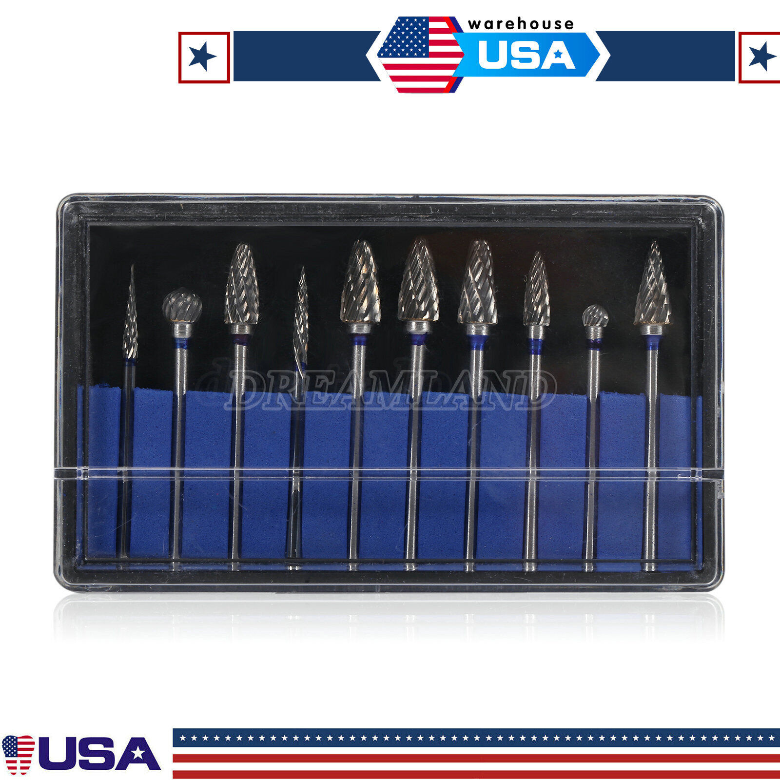 10x Tungsten Carbide Steel Dental Burs Burrs Tooth Drill 2.35mm Polisher Denture