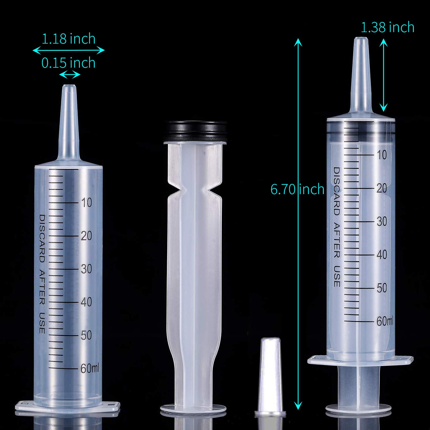 4 Pack Large Syringes for Liquid, 20Ml & 60Ml Plastic Syringe for Measuring, Lip