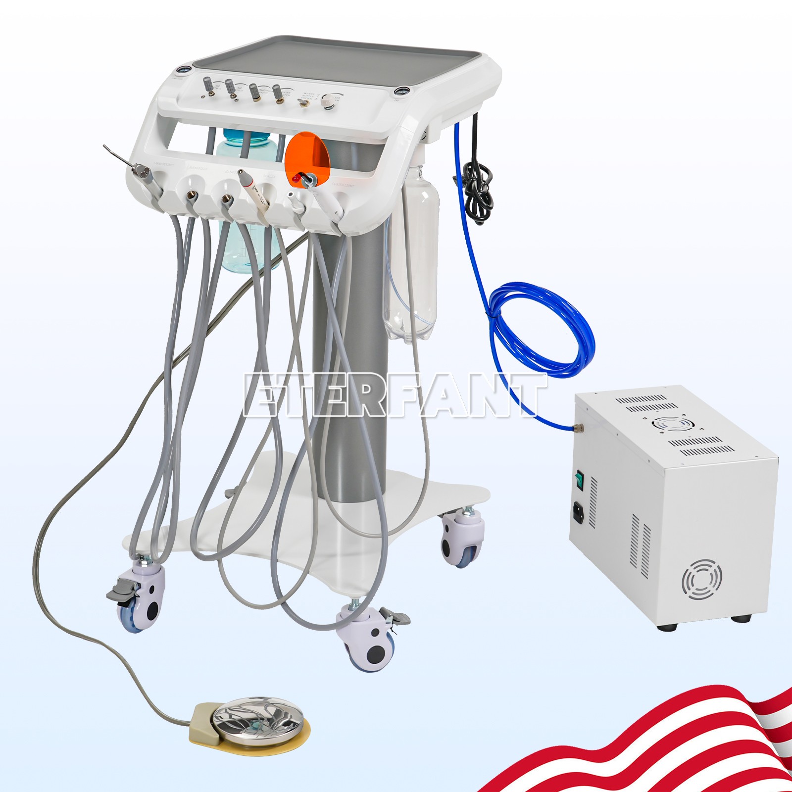 Dental Portable Mobile Delivery Unit 4 Holes with Air Compressor Suction System