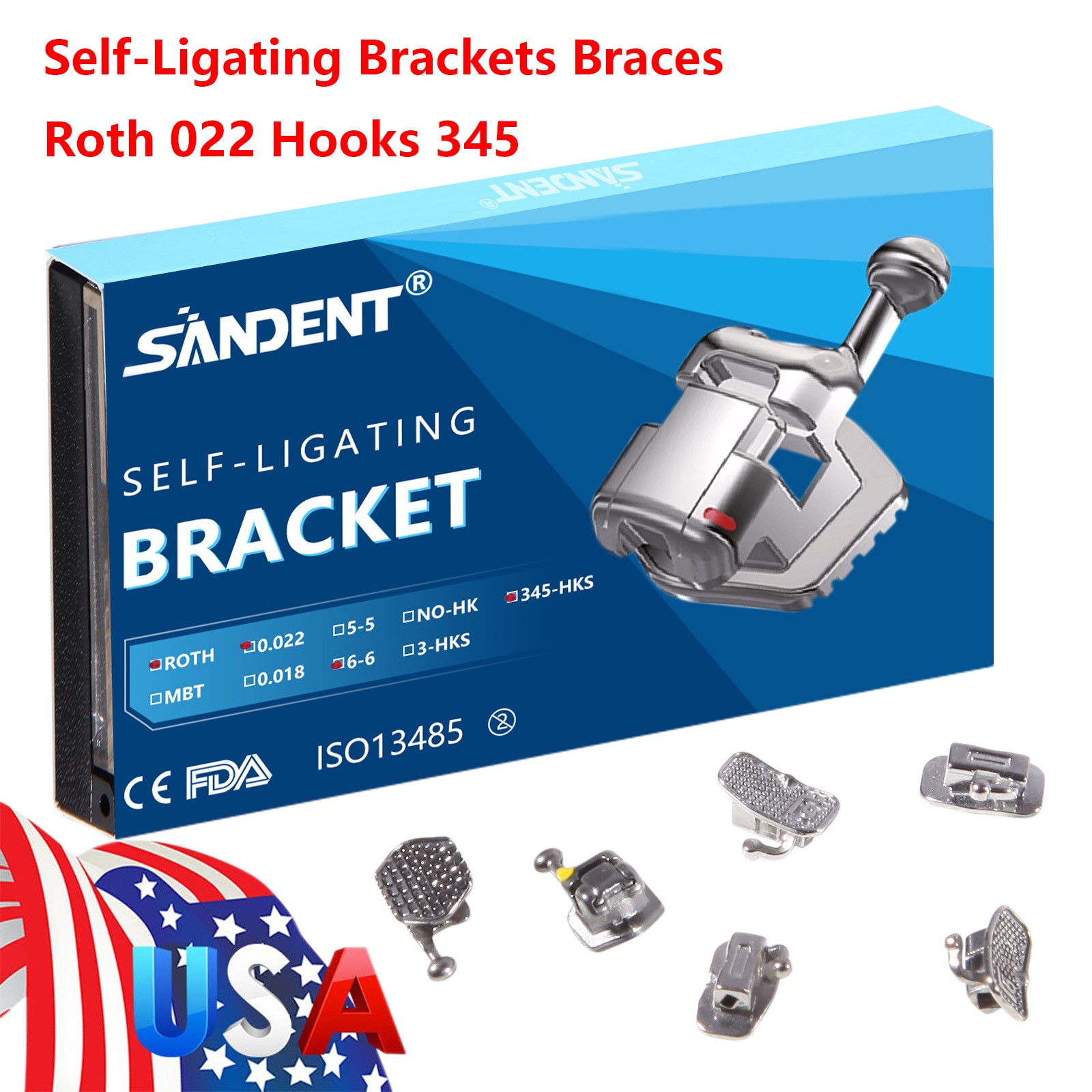 SANDENT Dental Orthodontic Self-Ligating Brackets Braces Roth.022 Hook 3-4-5