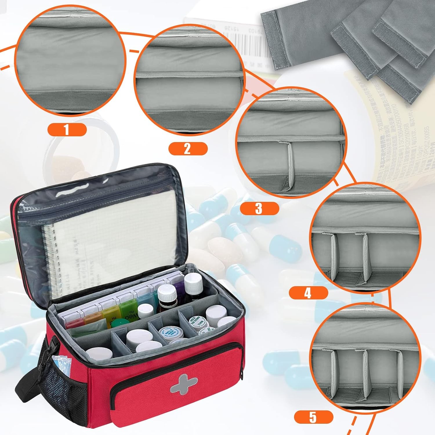 GDNasist First Aid Bag, Portable Medicine Organizer for Travel/Home