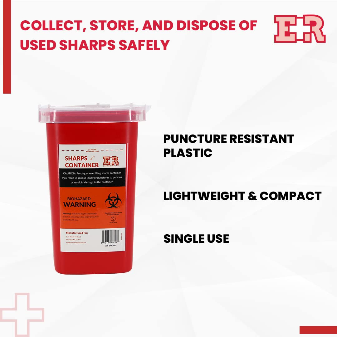 Ever Ready EVR202 Sharps Container Waste Disposal 1 Quarts / 32oz – RED