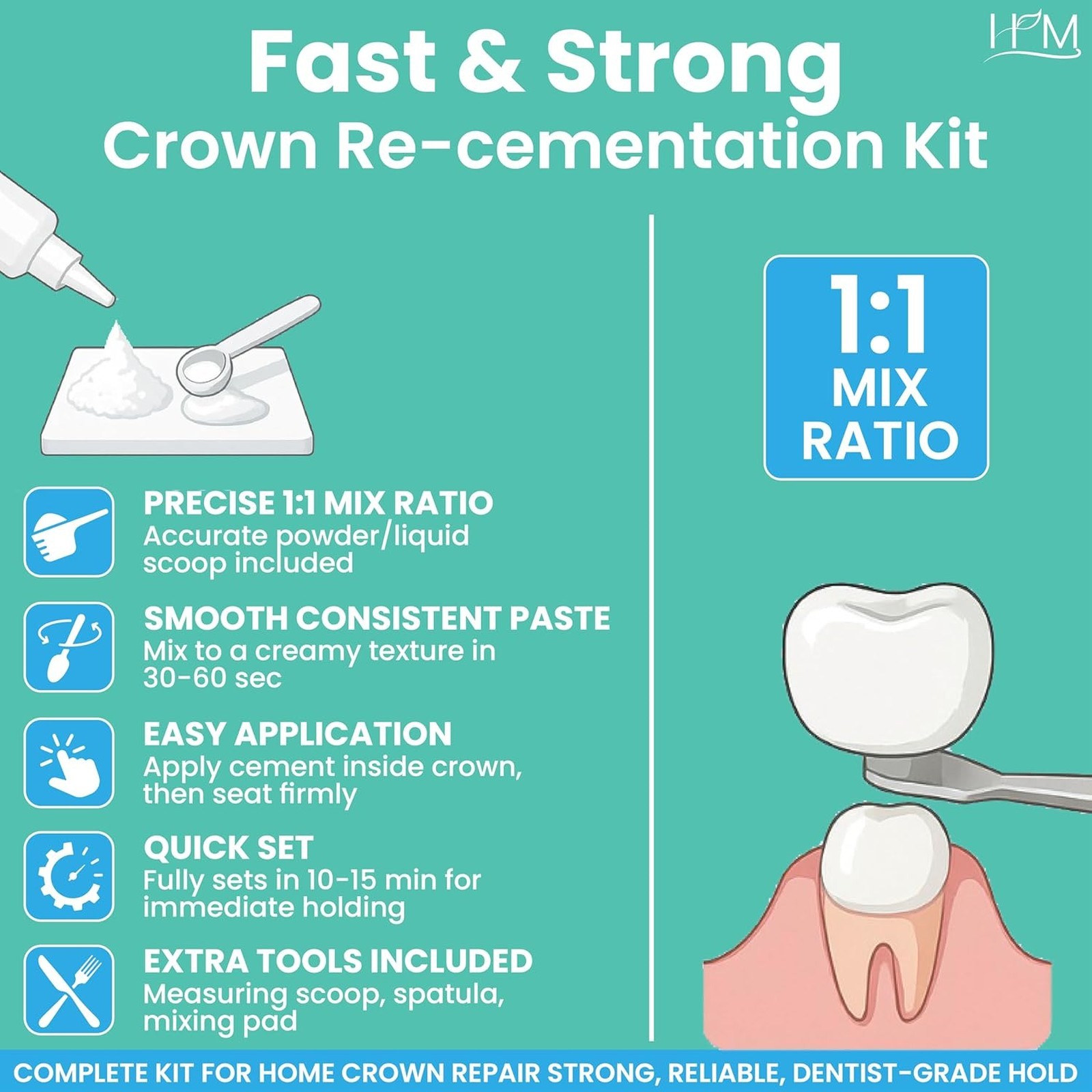 Dental Cement Kit Zinc Oxide Eugenol for Crown Filling Bridge Repair Self Curing