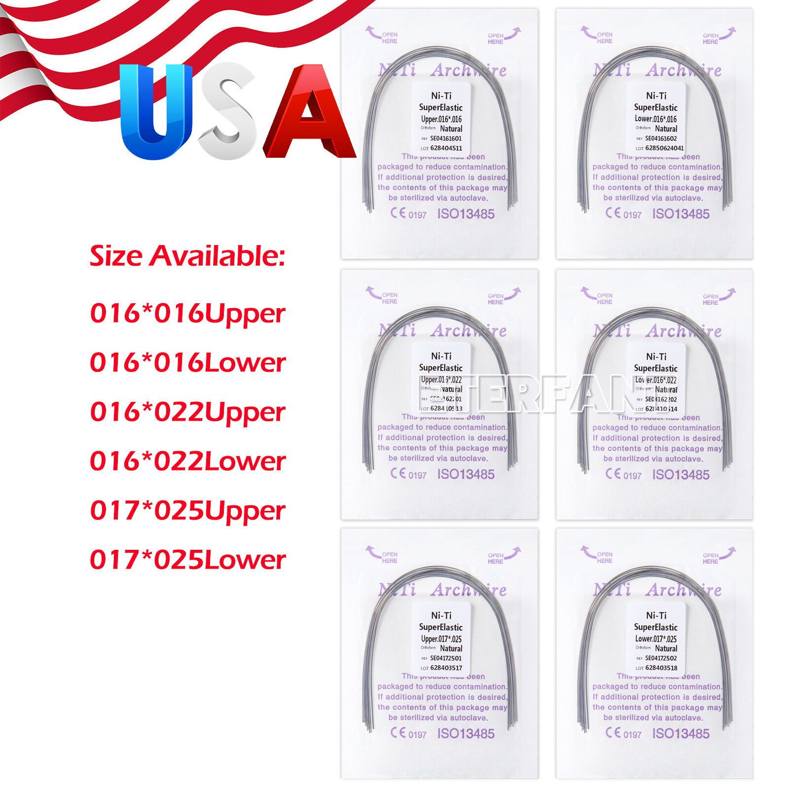 0.99/pack ETERFANT Dental Orthodontic Arch Wire Rectangular NiTi/Stainless Steel