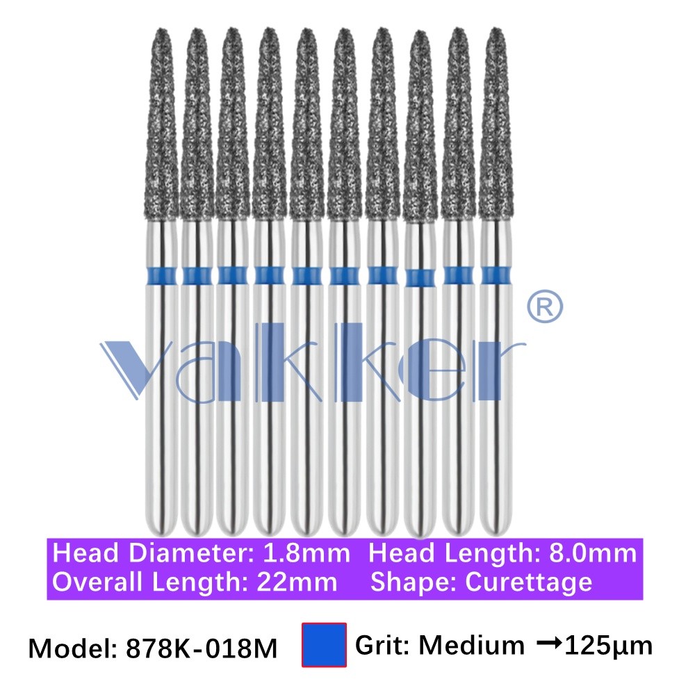 10pc Vakker Dental FG Diamond Burs 878K-018M Medium Grit Friction Grip Curettage
