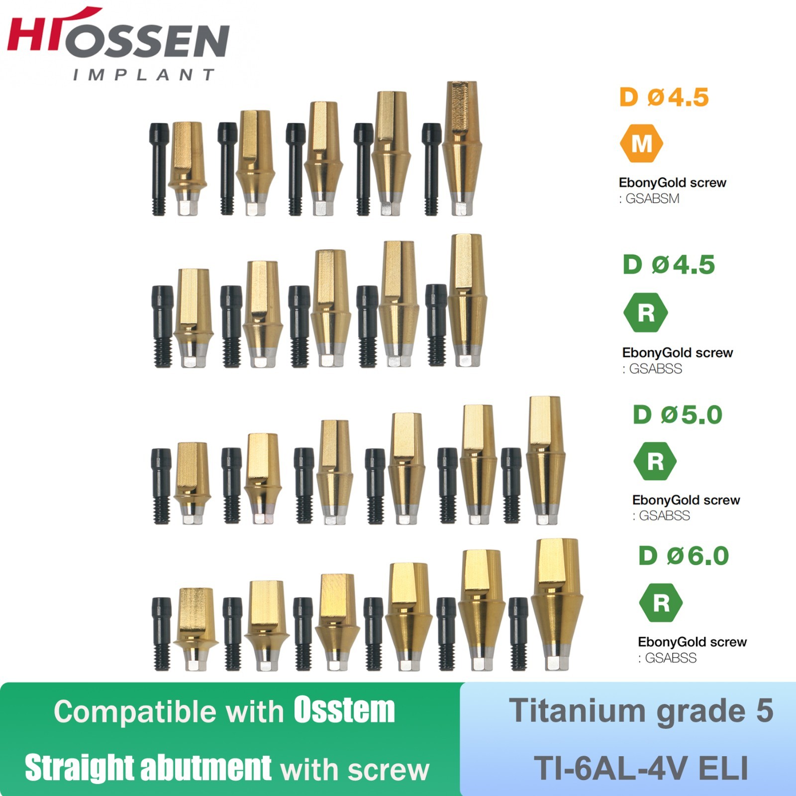 Straight Abutment Fit Osstem Hiossen ET Mini Regular Hex Implant Cement Retained