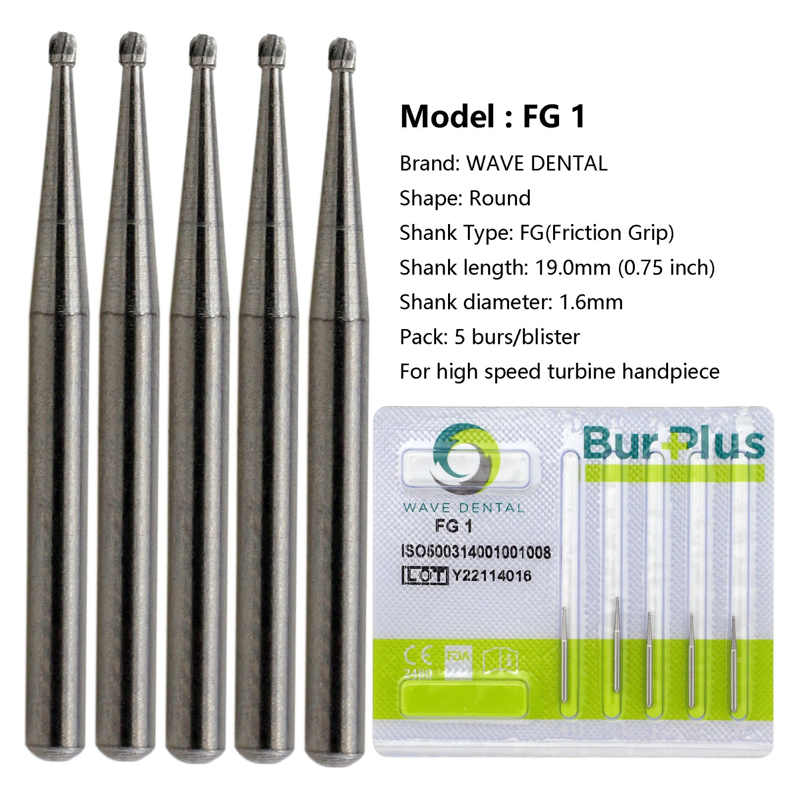 Wave Dental Carbide Burs Round for High Speed Handpiece FG 1/4 1/2 2 4 6 8 Prima