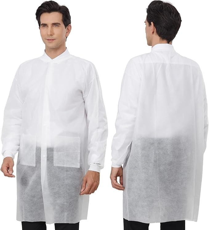 Case of 50 Medical Disposable Lab Coats Gowns 35GSM Knitted Cuffs and Collar