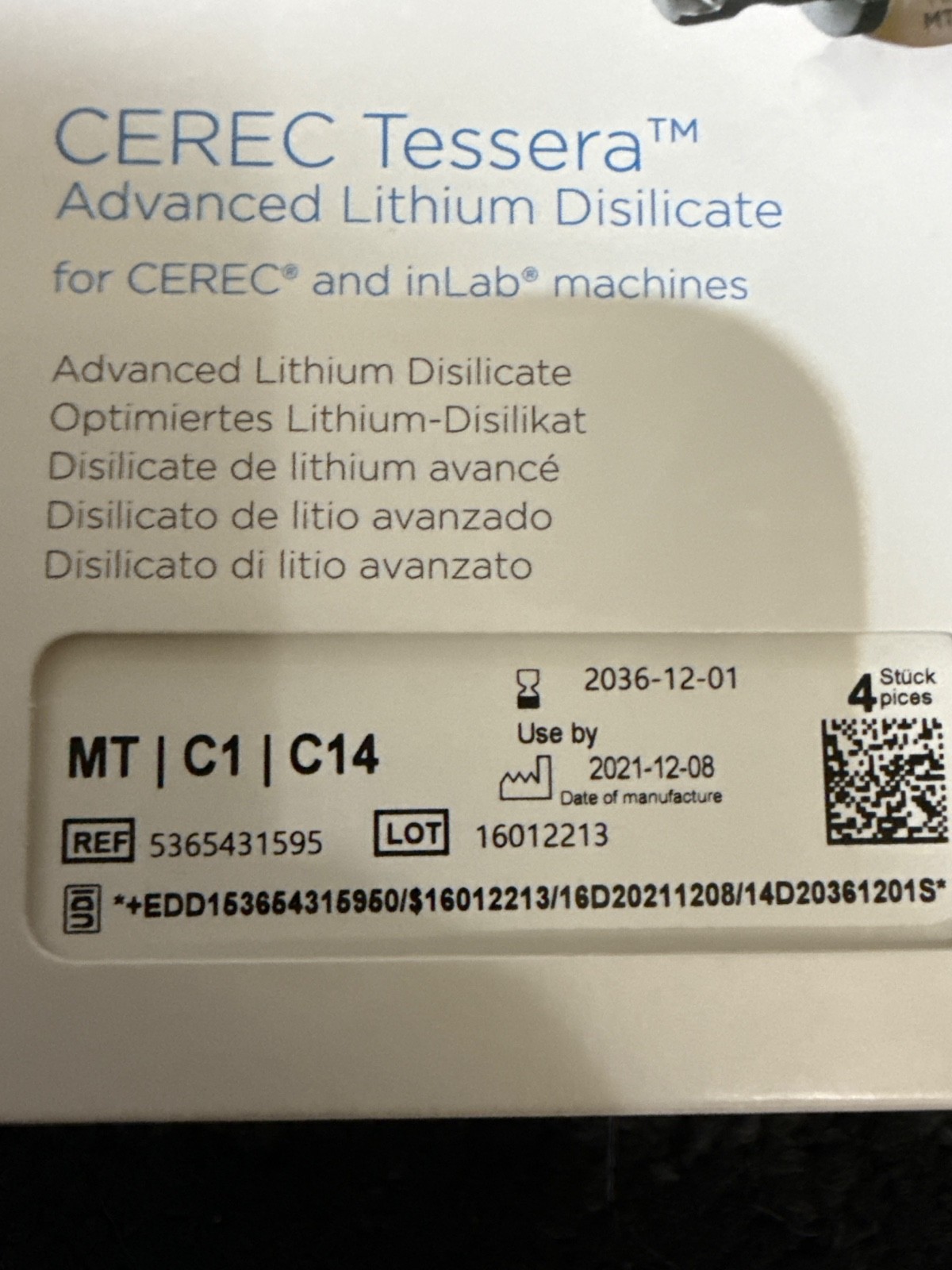 Dentsply CEREC Tessera MT C14, Advanced Lithium Milling Blocks, Medium Translu