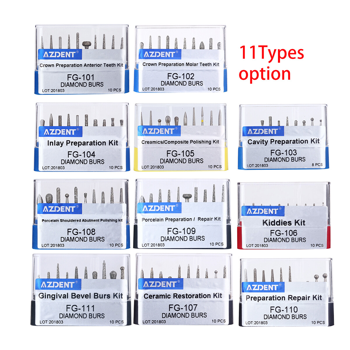 14 Type AZDENT Dental Diamond Burs Drills Kit FG101-114 for High Speed Handpiece