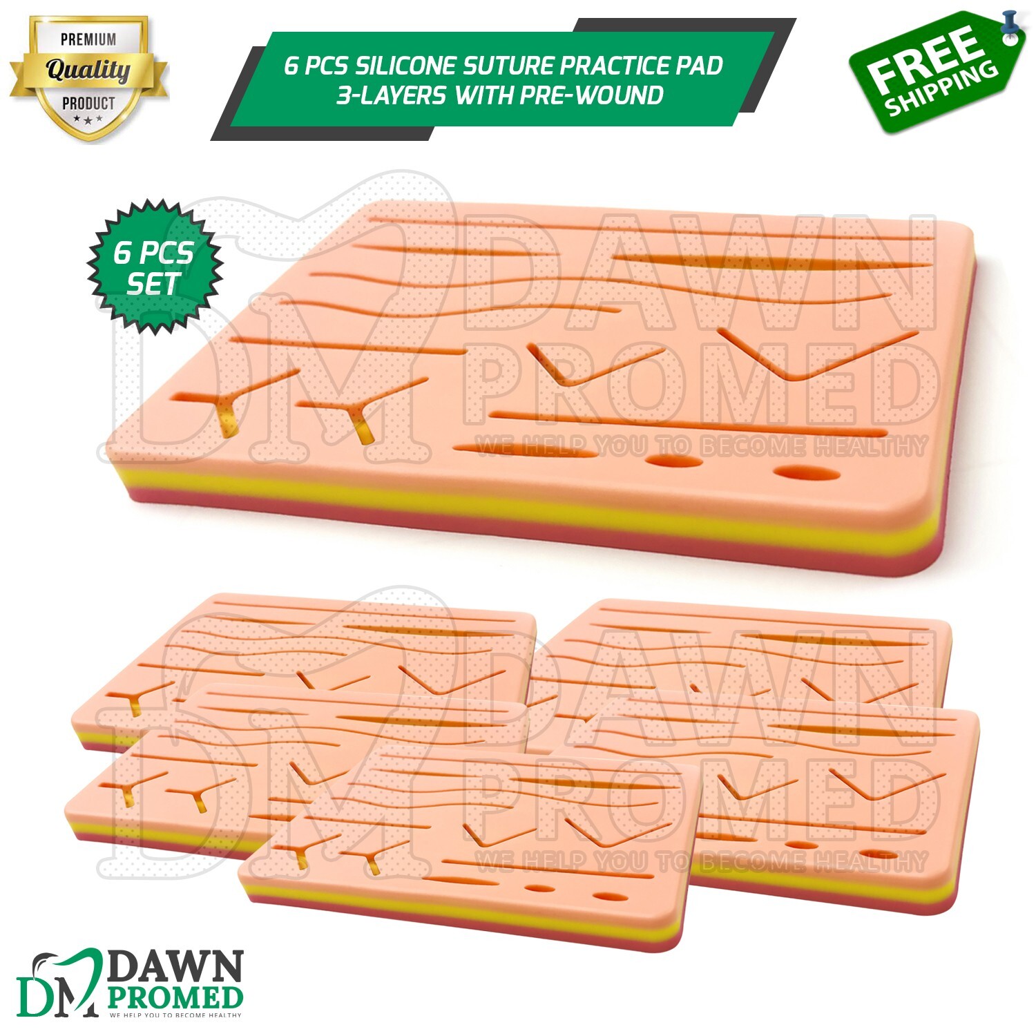 6 Pcs Medical Skin Suture Practice Silicone Pad Wound Simulated For Training Kit