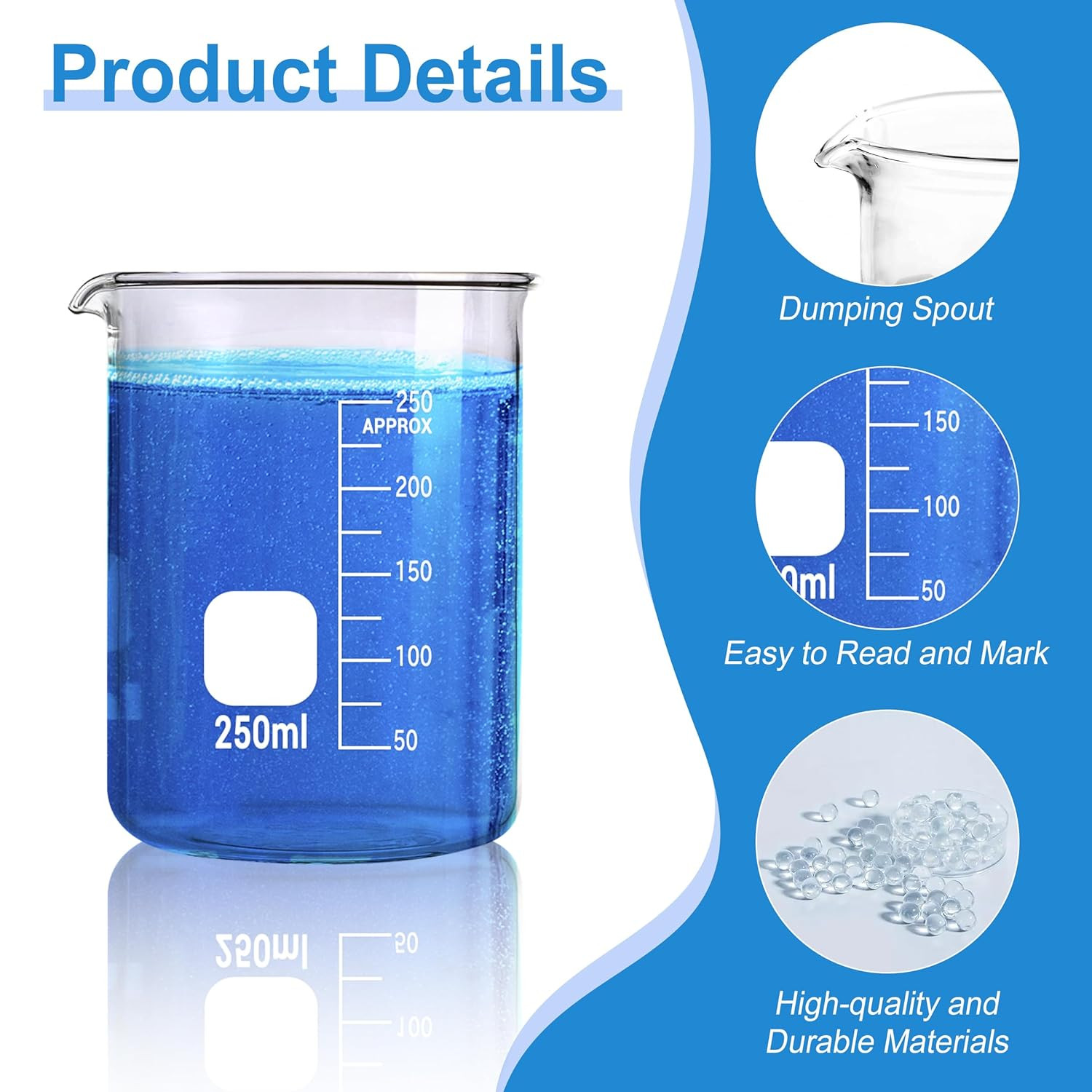 Glass Beakers Set, 5 Sizes – 10Ml, 25Ml, 50Ml, 100Ml, 250Ml, 3.3 Borosilicate Be