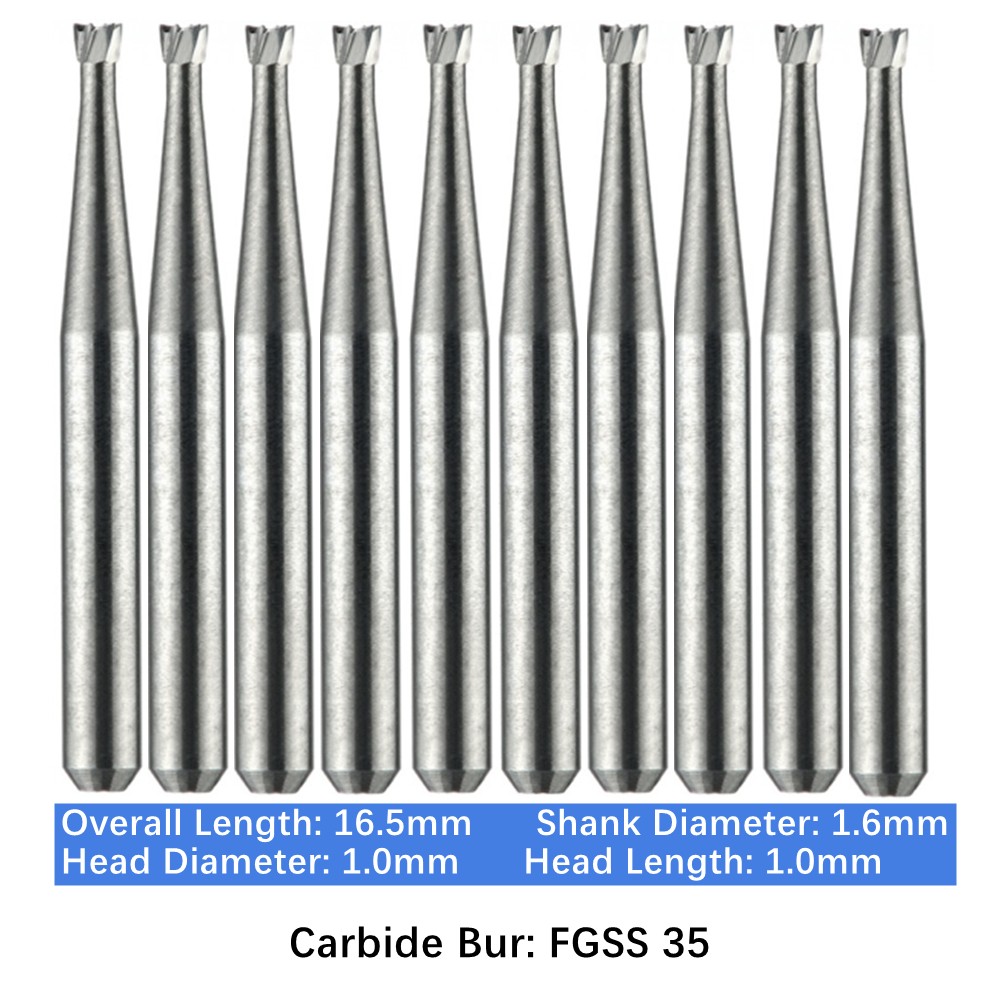 Vakker 10pc Dental Carbide Bur Short Shank FG SS 35 Friction Grip Inverted Cone