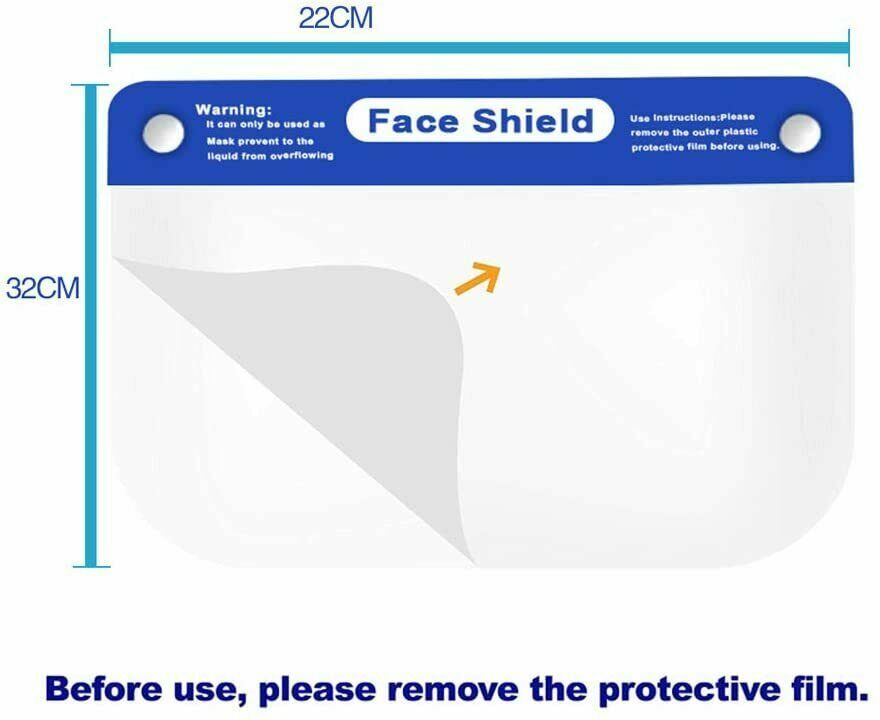 10PCS Safety Full Face Shield Reusable Washable Face Mask Clear Protection Cover
