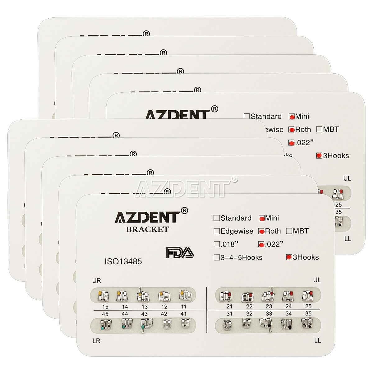 AZDENT Dental Orthodontic Brackets Metal Braces Mini Roth MBT Slot 0.022 3Hook