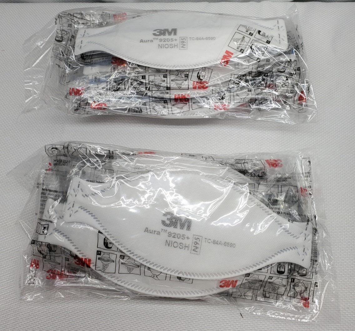(10 Pack) 3M Aura 9205+ N95 NIOSH Particulate Respirator & Surgical Face Masks