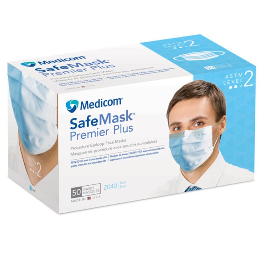 Ear-Loop Face Mask Blue Level 2 BFE/PFE 98% Fluid Resistant Box 50