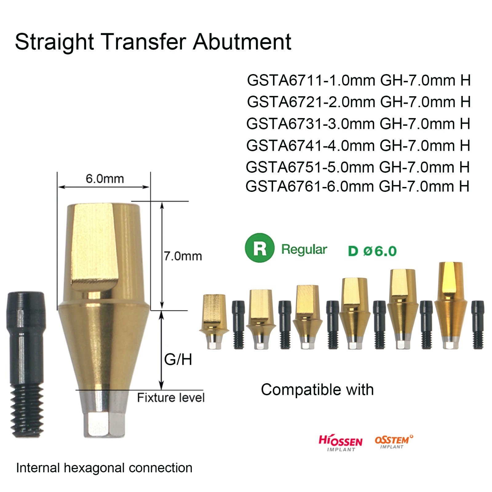 US Titanium straight abutment ti cemented abutment compatible Osstem Hiossen TS