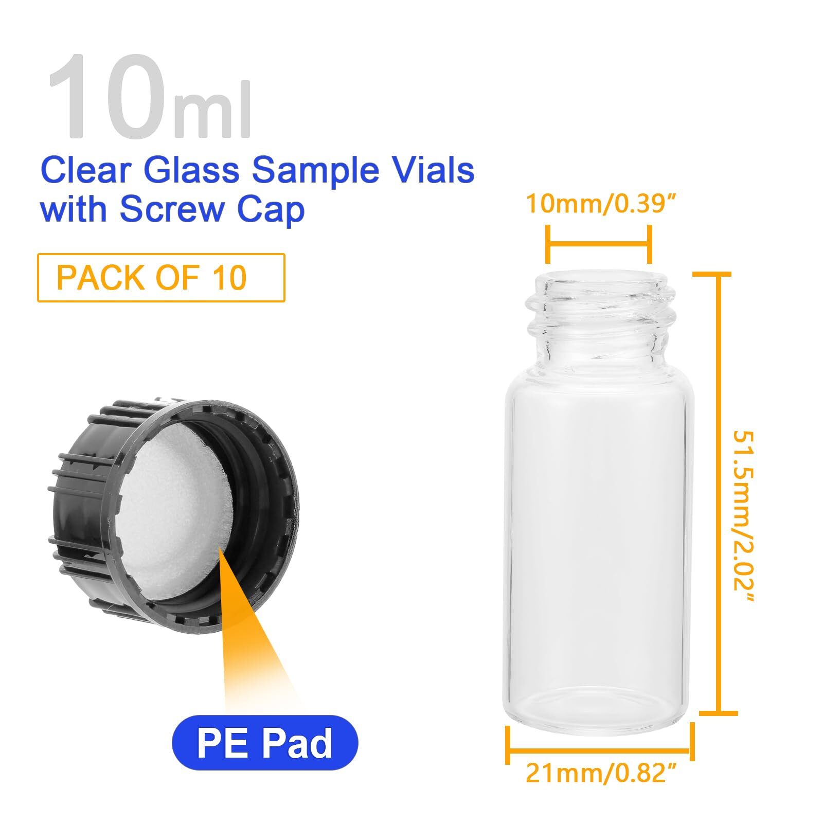 10PCS 10ml Glass Bottles with Screw Cap Small Sample Vial Clear Glass Bottle
