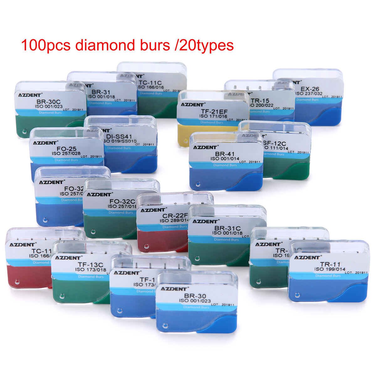 100pcs 20Types Dental High Speed Handpiece Diamond Burs Drills Medium FG 1.6mm