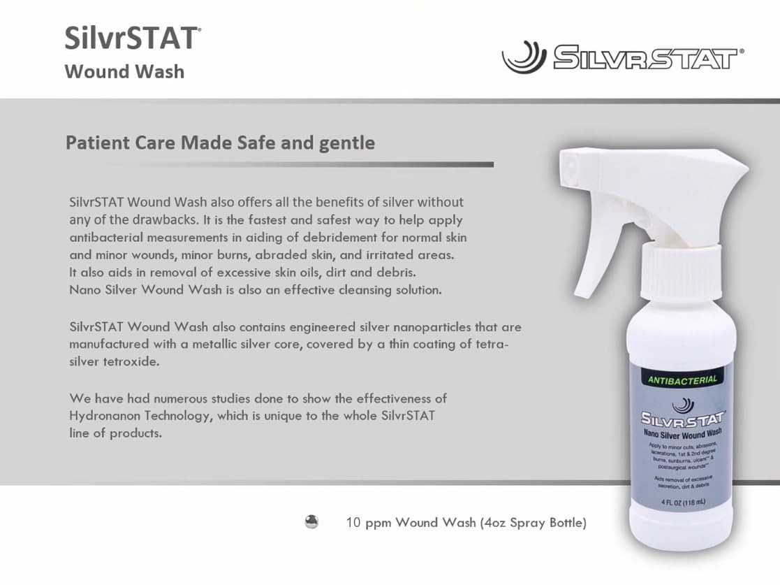 SilvrSTAT Nano Silver Wound Wash Sprayer | Debride & Fine Mist 4 Fl Oz, Clear