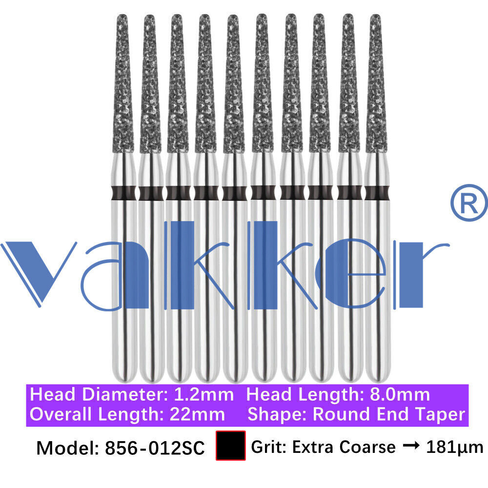 Vakker 10pc Dental Diamond Burs Round Long Round End Taper Diamond Bur