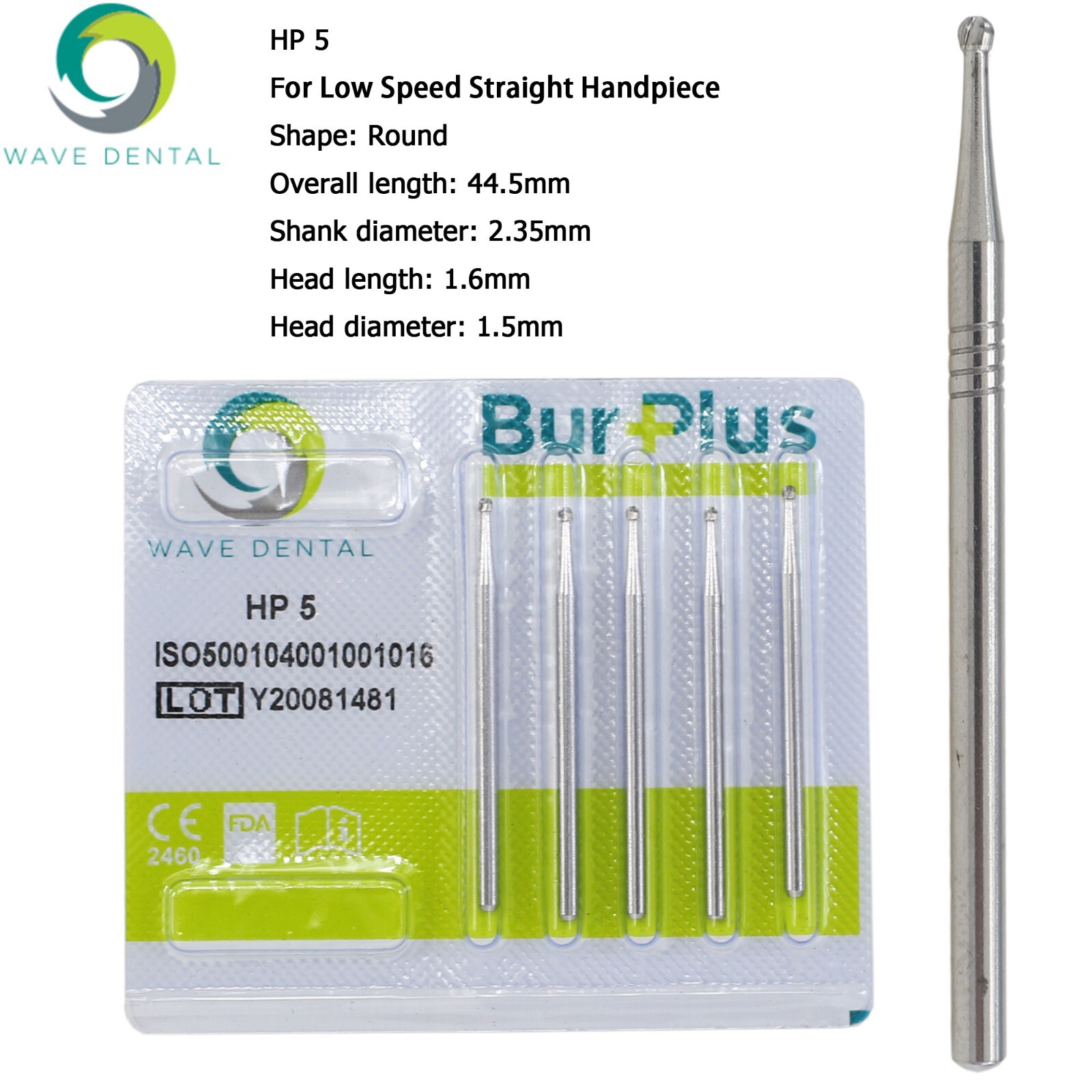 Wave Dental Carbide Burs HP Round 1/4 2 4 6 8 For Low Speed Straight Handpiece