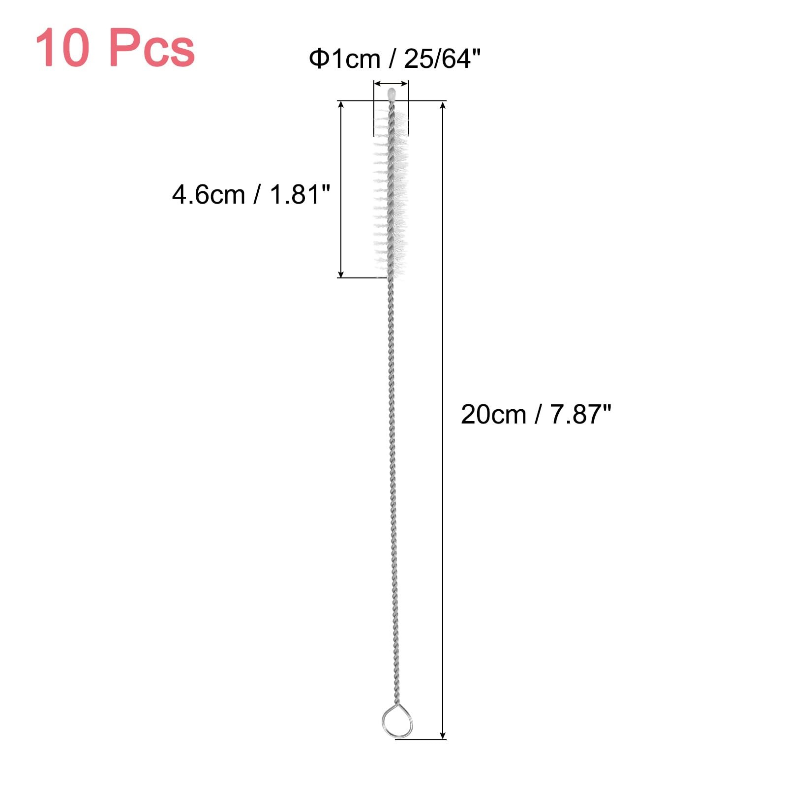 uxcell 10Pcs Straw Cleaner Brush, 8 Inch Nylon Tube Pipe Cleaners, Clear