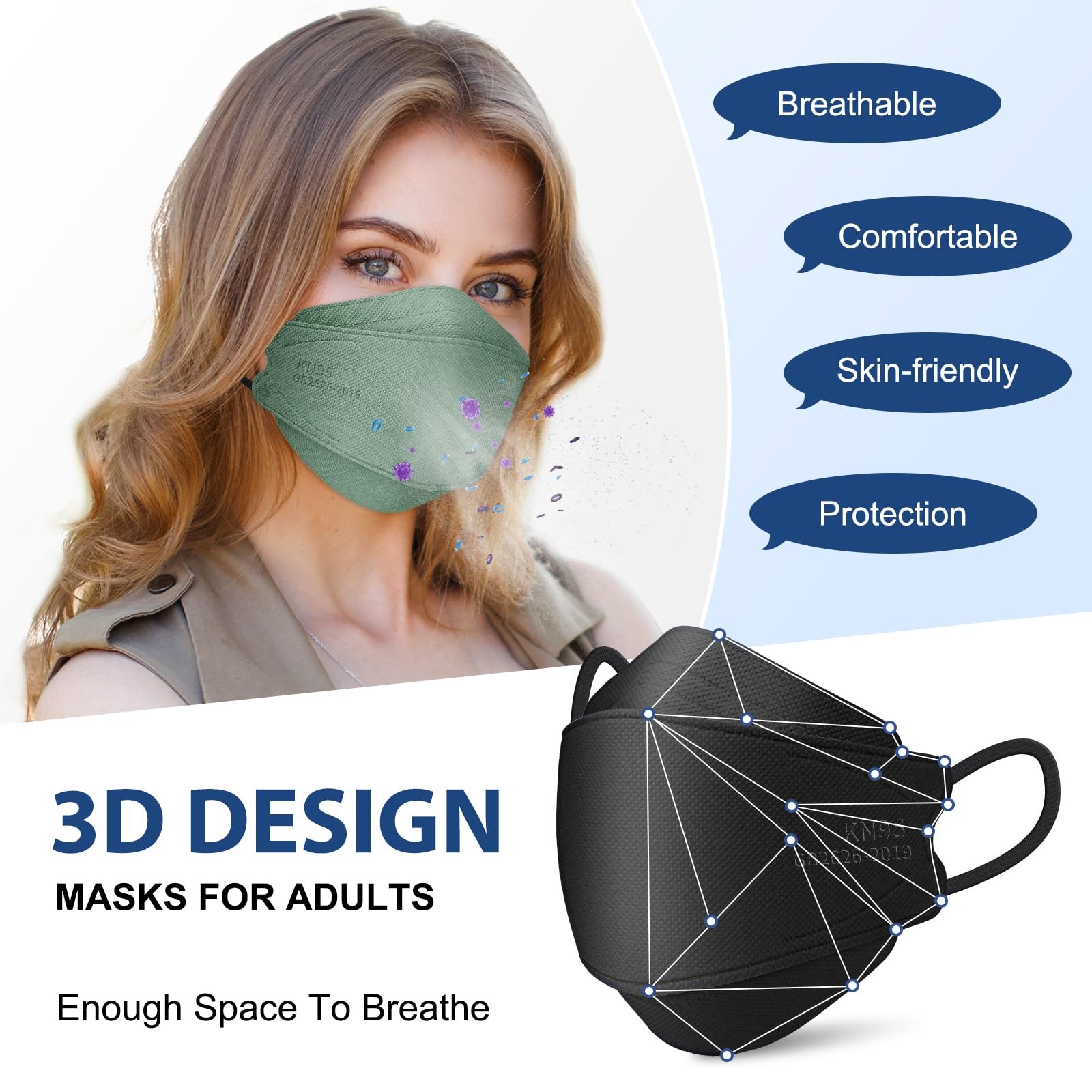 Face Masks KN95 5 Layer Protection Disposable 50 Pack Individually Wrapped