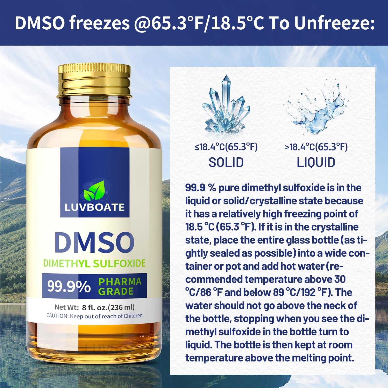 DMSO 99.9 Pharma Grade, Pure Liquid Dimethyl Sulfoxide 8 fl.oz in Glass Bott…