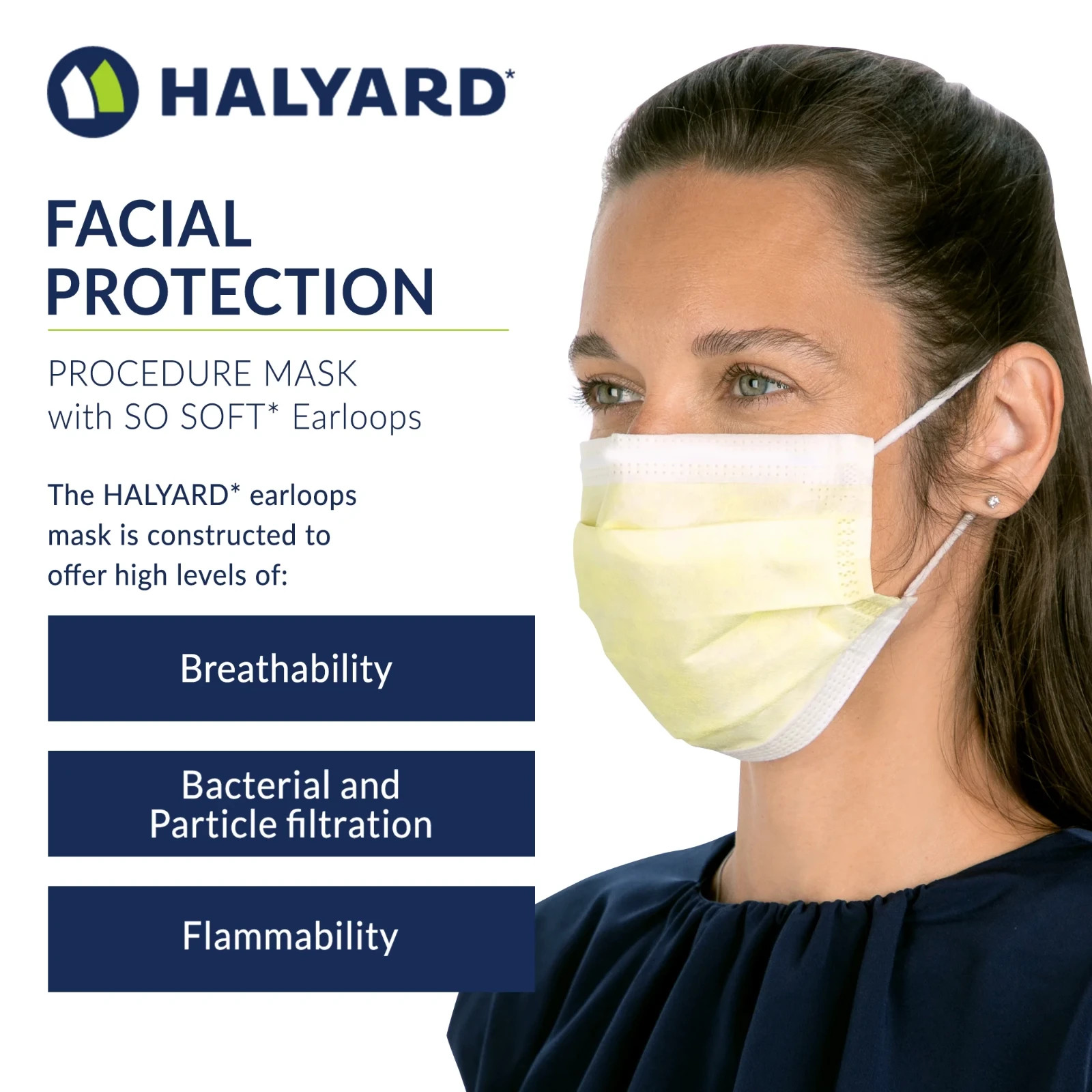 *500-Pieces* Halyard Procedure Face Mask With So Soft Earloop Yellow 47117